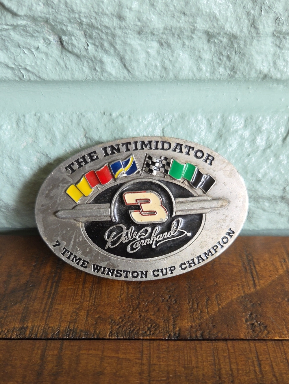 Vintage 1997 Solid Pewter Dale Earnhardt 'The Intimidator' Oval Belt Buckle